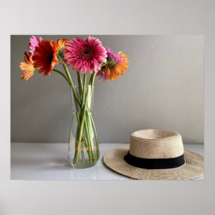 The Happy Gerbera Colourful Flower +Custom Name Poster