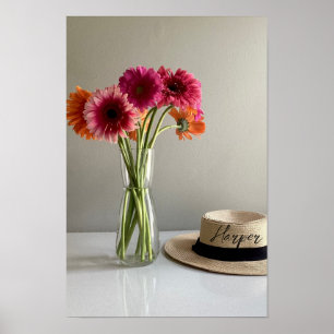 The Happy Gerbera Colourful Flower +Custom Name Poster
