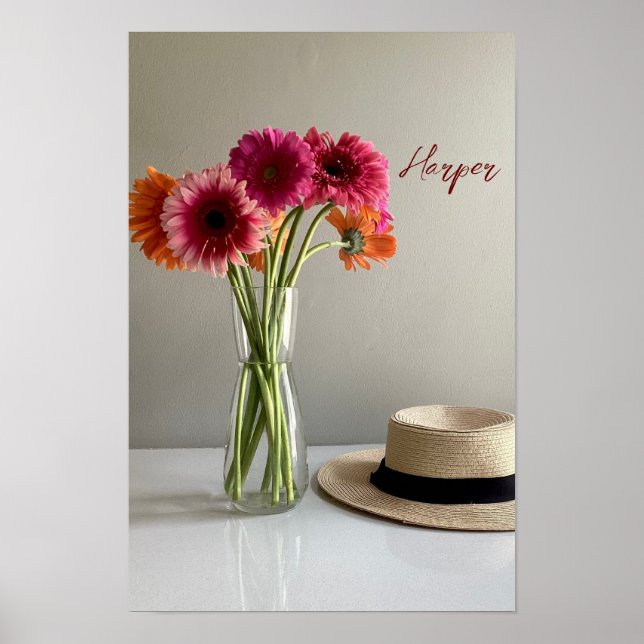 The Happy Gerbera Colourful Flower +Custom Name Poster (Front)