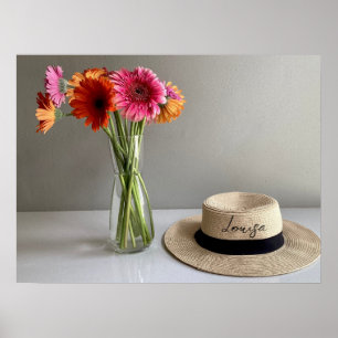 The Happy Gerbera Colourful Flower +Custom Name Poster