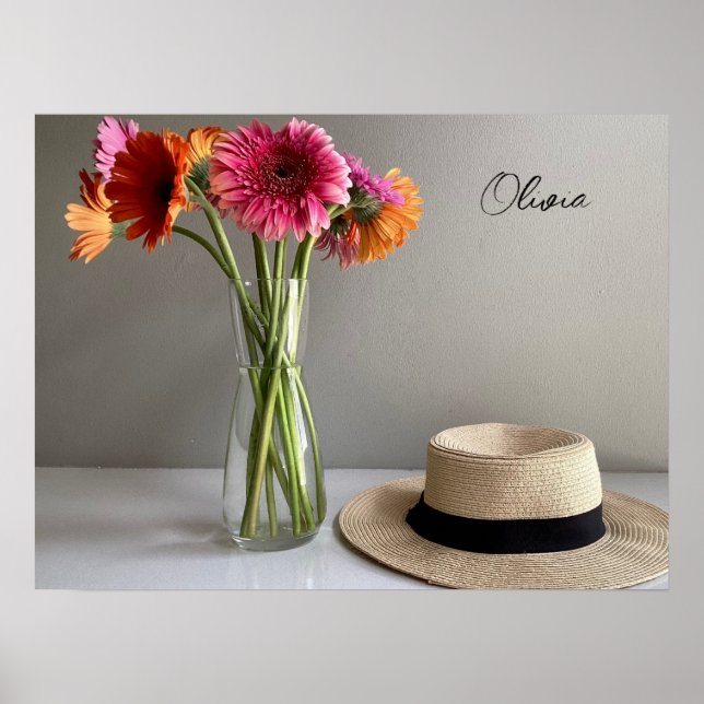 The Happy Gerbera Colourful Flower +Custom Name Poster (Front)