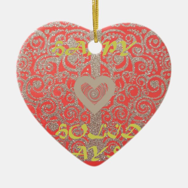 The Happy Holidays Heart Red and Gold Collection Ceramic Tree Decoration (Front)