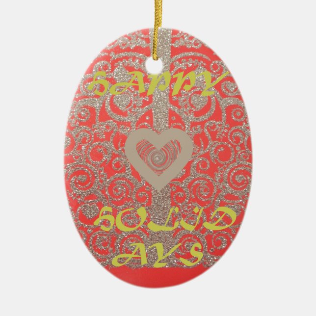 The Happy Holidays Heart Red and Gold Collection Ceramic Tree Decoration (Front)
