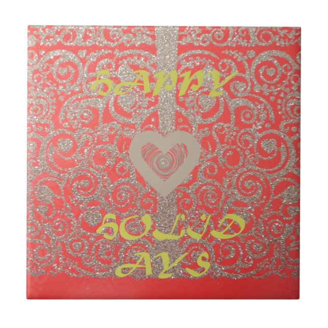 The Happy Holidays Heart Red and Gold Collection Tile (Front)