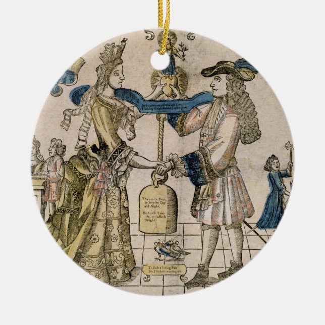 The Happy Marriage (stencil coloured woodcut) Ceramic Tree Decoration (Front)