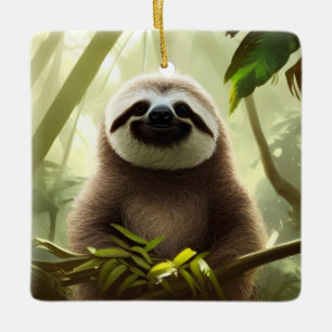 The Happy Sloth Digital Art Personalised Ceramic Ornament