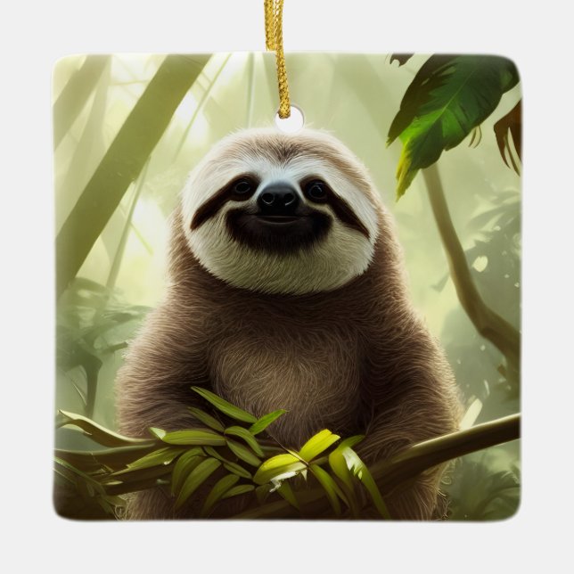 The Happy Sloth Digital Art Personalised Ceramic Ornament (Front)