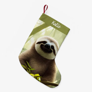 The Happy Sloth Digital Art Personalised  Small Christmas Stocking