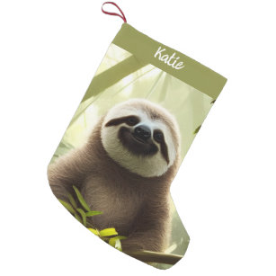 The Happy Sloth Digital Art Personalised  Small Christmas Stocking