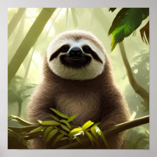 The Happy Sloth Digital Art Poster