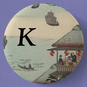 The Harbor at Kanagawa, Japan: Monogram 6 Cm Round Badge