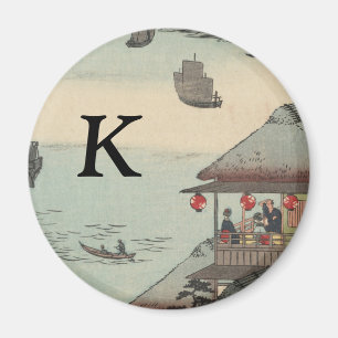 The Harbor at Kanagawa, Japan: Monogram Initial Magnet