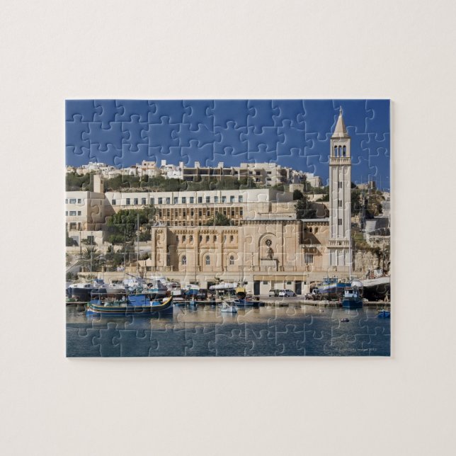 The harbour and church at Marsaskala on the Jigsaw Puzzle (Horizontal)