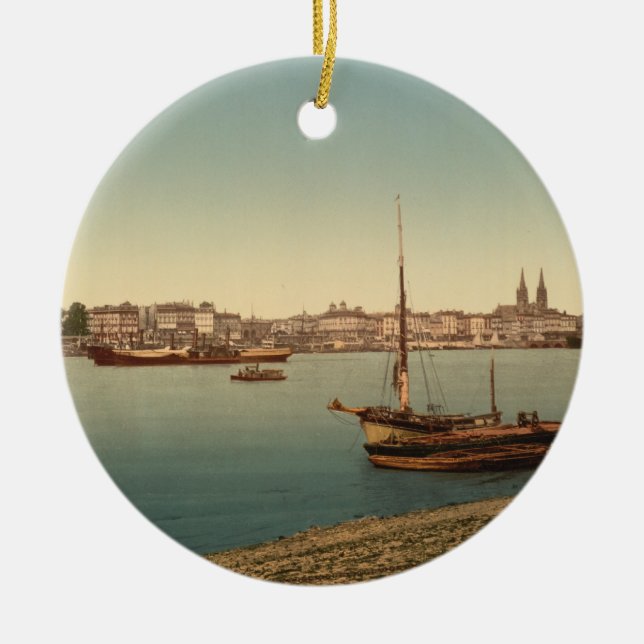 The Harbour, Bordeaux, France Ceramic Tree Decoration (Front)