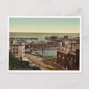 The harbour, Folkestone, England classic Photochro Postcard