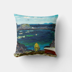 The Harbour, Monhegan Coast, Maine painting,  Cushion