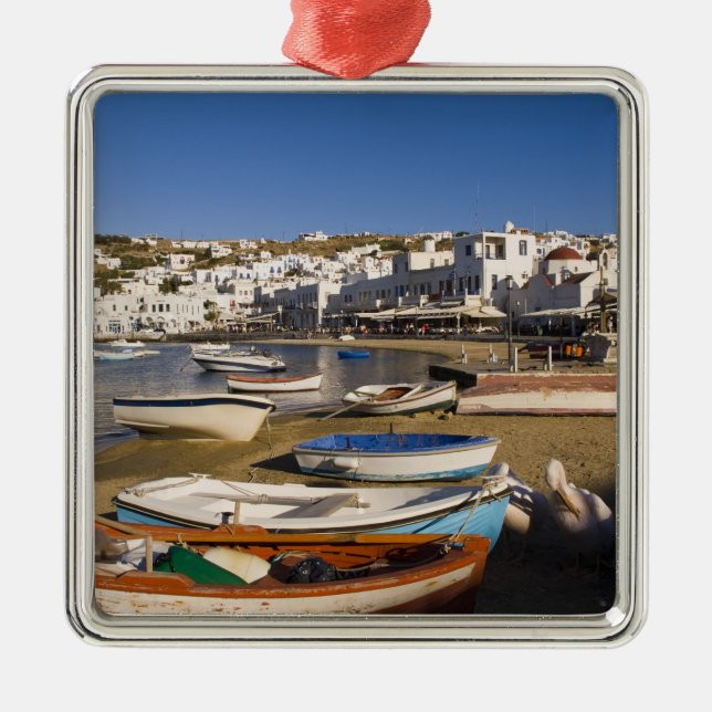 The harbour town with colourful fishing boats metal tree decoration (Front)