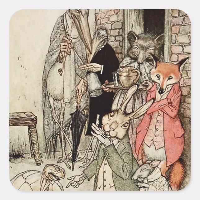 “The Hare and the Tortoise” by Arthur Rackham Square Sticker (Front)