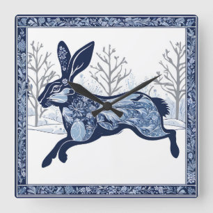 The Hares Winter's Whimsical Wandering Square Wall Clock