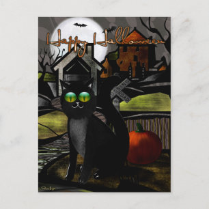 The Haunted Hills Folk Art HALLOWEEN Postcard