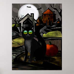 The Haunted Hills Folk Art HALLOWEEN Poster