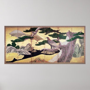 The Hawks in the Pines, 6 panel folding screen Poster