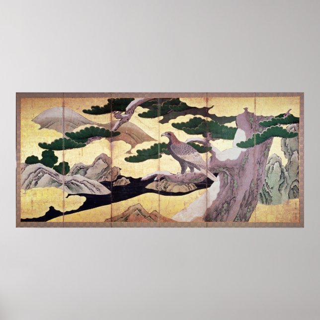 The Hawks in the Pines, 6 panel folding screen Poster (Front)