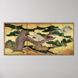 The Hawks in the Pines, 6 panel folding screen Poster