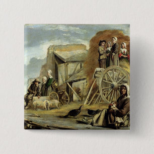 The Haycart, or Return from Haymaking, 1641 15 Cm Square Badge