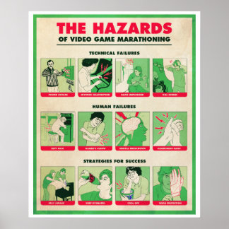 THE HAZARDS OF VIDEO GAME MARATHONING Large Poster
