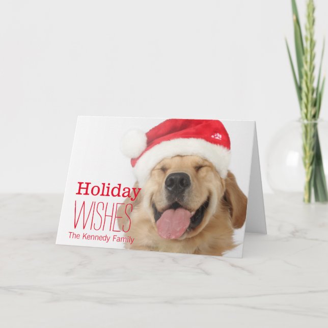 The head and goofy smile of a happy dog holiday card (Front)