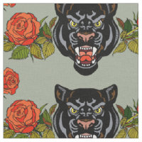 The head of a black panther and blooming roses