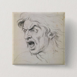 The head of a man screaming in terror, a study for 15 cm square badge