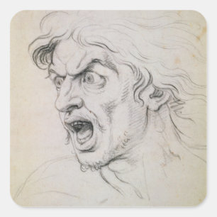 The head of a man screaming in terror, a study for square sticker