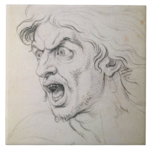 The head of a man screaming in terror, a study for tile