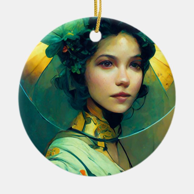 The Headdress Fantasy Sci-Fi Ceramic Tree Decoration (Front)