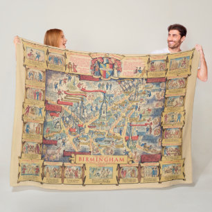 The Heart of Birmingham, England Map Fleece Blanket