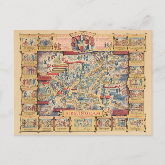 The Heart of Birmingham, England Map Postcard (Front)