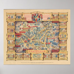 The Heart of Birmingham, England Map Poster