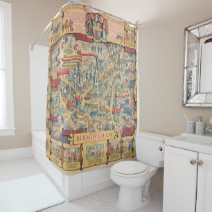 The Heart of Birmingham, England Map Shower Curtain