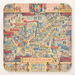 The Heart of Birmingham, England Map Square Paper Coaster