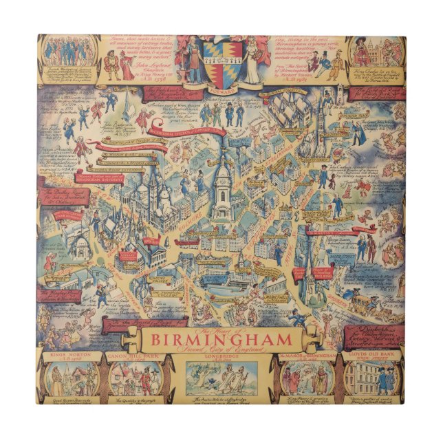 The Heart of Birmingham, England Map Tile (Front)