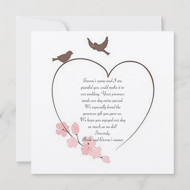 “The Heart of Love Bird’s” Wedding Thank You Card (Front)