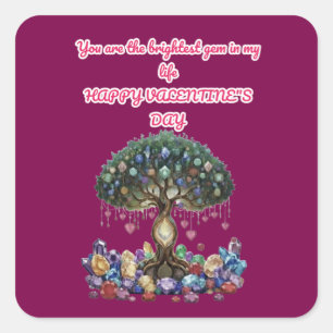 The Heart of the Gem Tree: A Romantic Valentine's  Square Sticker