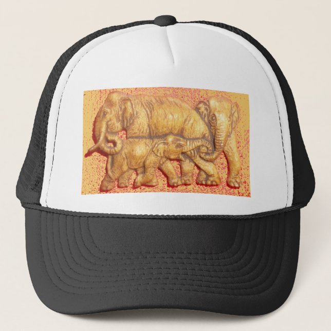 The Heart of the Herd: Elephant Family Portrait Trucker Hat (Front)