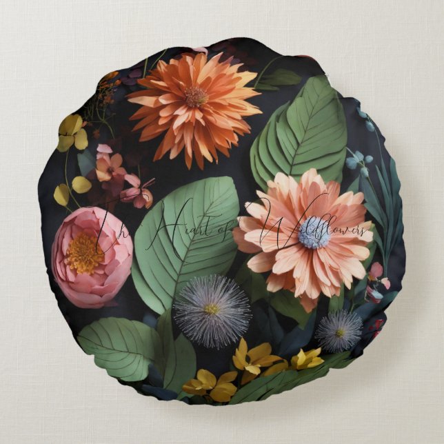 The Heart of Wildflowers Round Pillow (Back)
