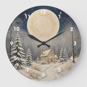 The Hearth of Winter's Glow Large Clock