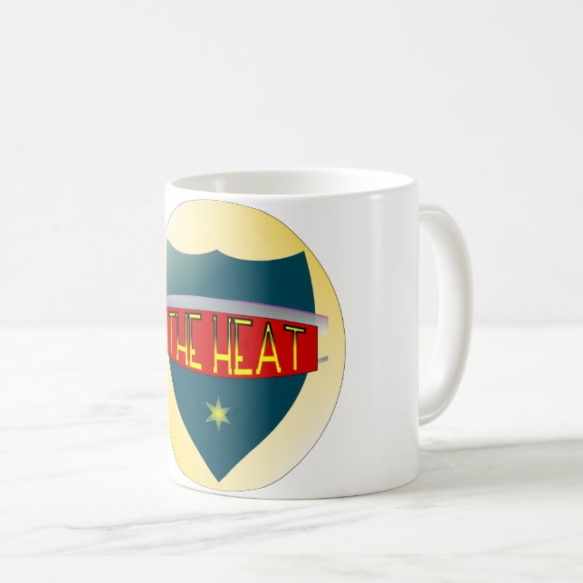 THE HEAT – Bold Badge Mug with Retro Star Power (Front Right)
