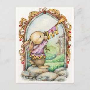 The Herald - Cute Mediaeval Rabbit Art Postcard