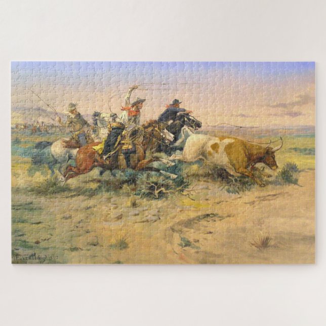 The Herd Quitter Cowboy Wranglers C Russell 1897 Jigsaw Puzzle (Horizontal)